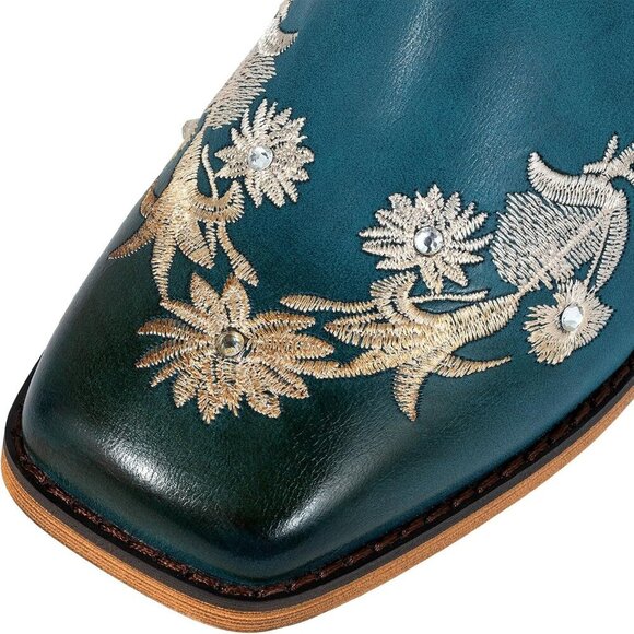 SheSole Womens Blue Ladies Cowgirl Boots Cowboy Mid Calf Square Toe - Picture 3 of 9